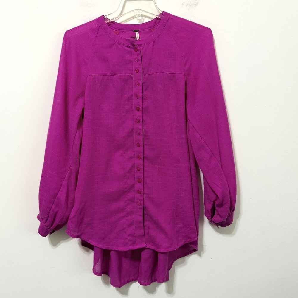 Free People Berry Tunic Top XS Embroidered Back Long Sleeve Button Front Boho